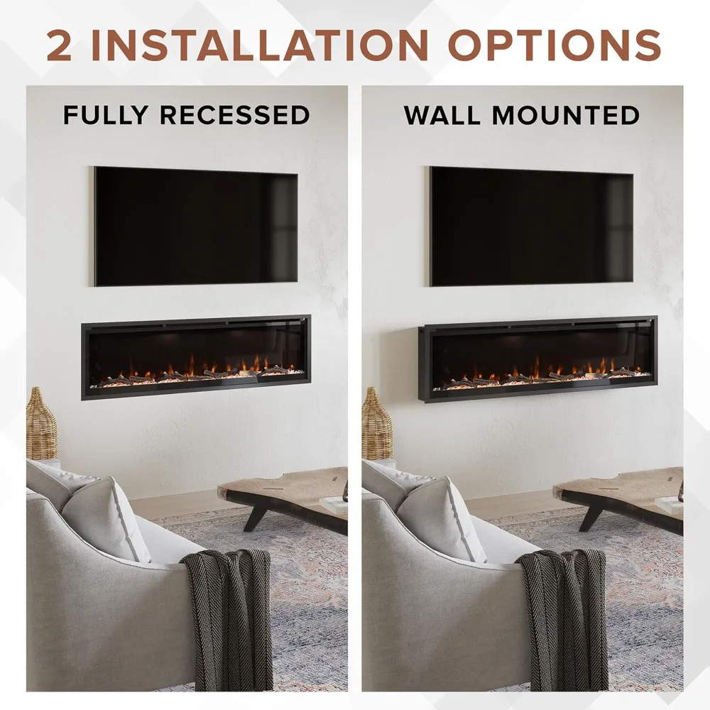 Aerus Smart Linear Electric Fireplace - Recessed in-Wall and Wall-Mount, Multiple Flame Colors, Compatible