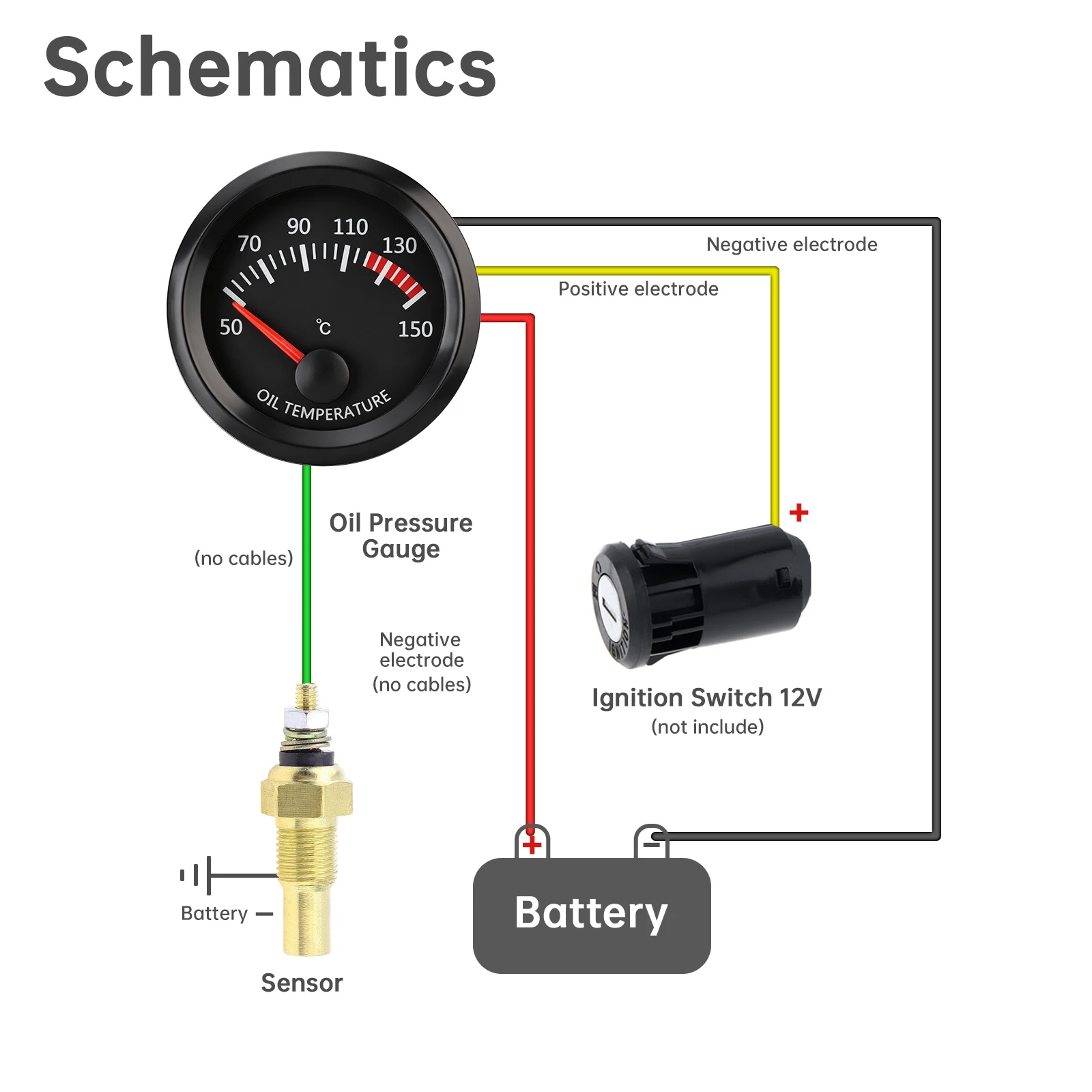 52 mm 12V Oil Temperature Gauge for Car/Boat/Truck/ATV with External Sensor