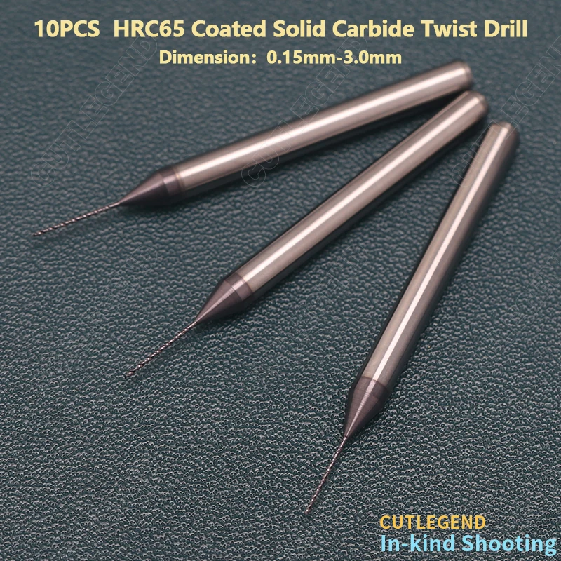 10PCS CUTLEGEND HRC65 TiCN Coated Solid Carbide Twist Drill Bit Dia. 0.3-2.99mm Shank Dia. 3mm Whole Tungsten Steel Micro Drill