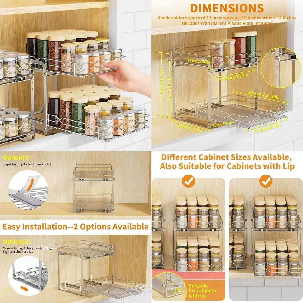 

Adjustable 2-Tier Cabinet Spice Rack, 9.2x10.4x9.8, for Efficient Seasoning Storage