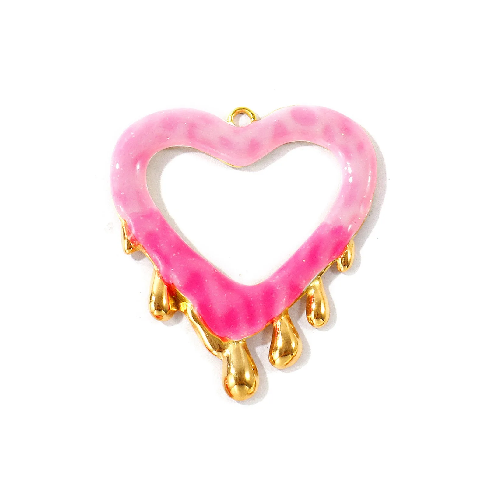 2 Stück Glitzer-Hohlherz-Emaille-Anhänger, 18K vergoldet, 304 Edelstahl, DIY-Halsketten-Schmuck, Großhandel, 4,3x3,8cm – Detail 3