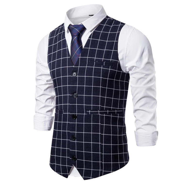 Plaid Gestreept Vest Mannen Zakelijke Bruiloft Jurk Tops Mode Europese Stijl Formele Casual Kleding Homme Maat 3XL-S