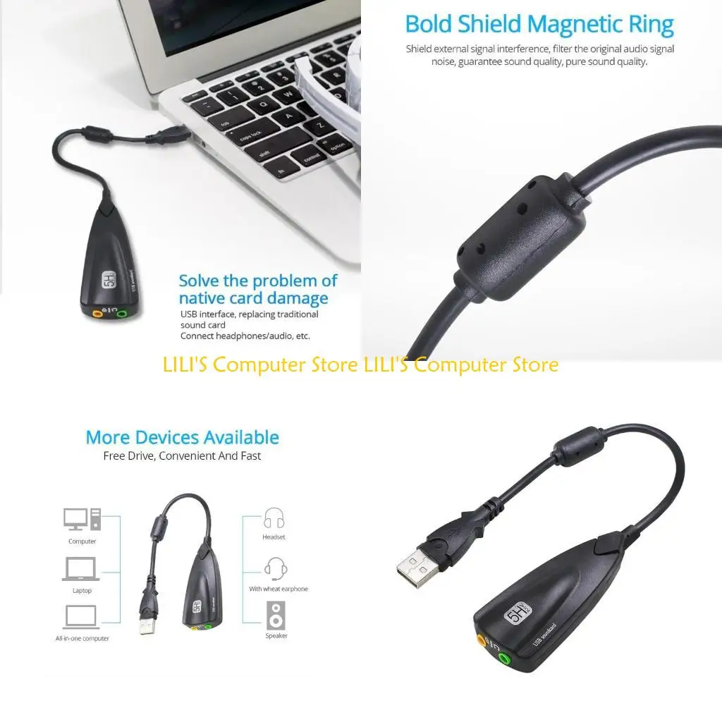 

A52B External 7.1USB Sound Card with 3.5mm Microphone Quality Sound Card Converter