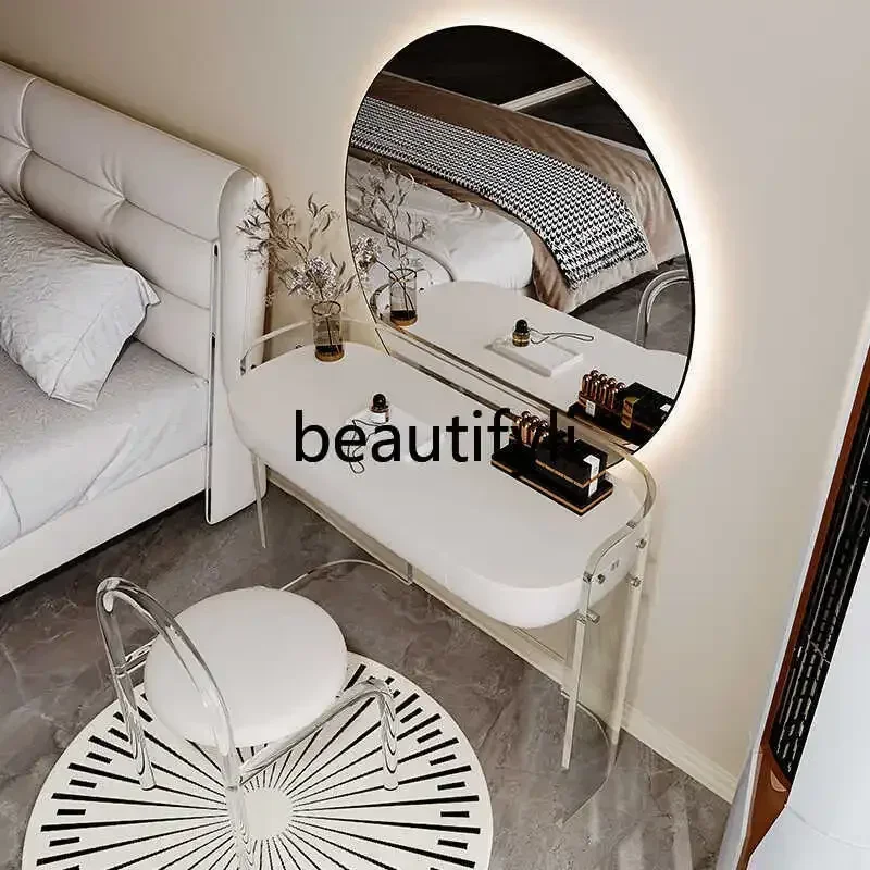 

A44 НОВЫЙ акриловый комод, современный минималистичный высококачественный кремовый ветер, большое круглое зеркало, столик для макияжа