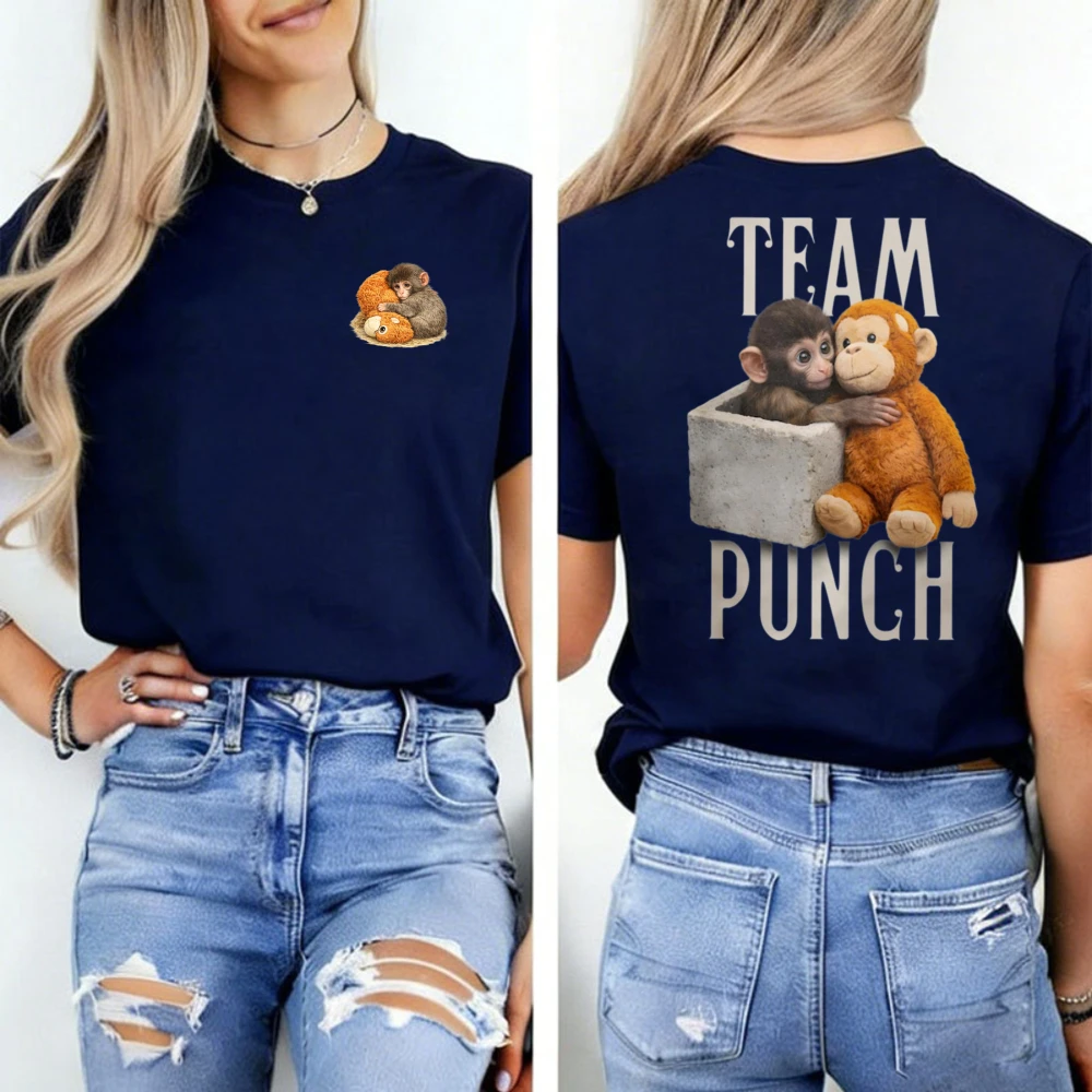 Team TShirt Cute Humor Animal Baby Monkey Hugging Punch T-shirt Viral Sarcastic Meme Design for Plush Lovers Ummer Short-sleev