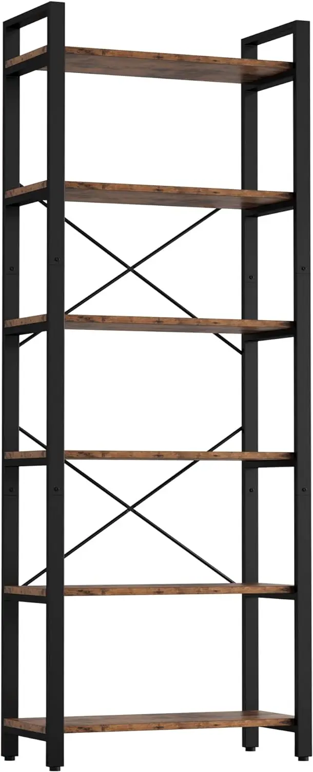 

Bookshelf 6-Tier Ladder Shelf 110lbs/shelf Display Shelf Vintage Industrial Style Bookcase for Home Office, Living Room