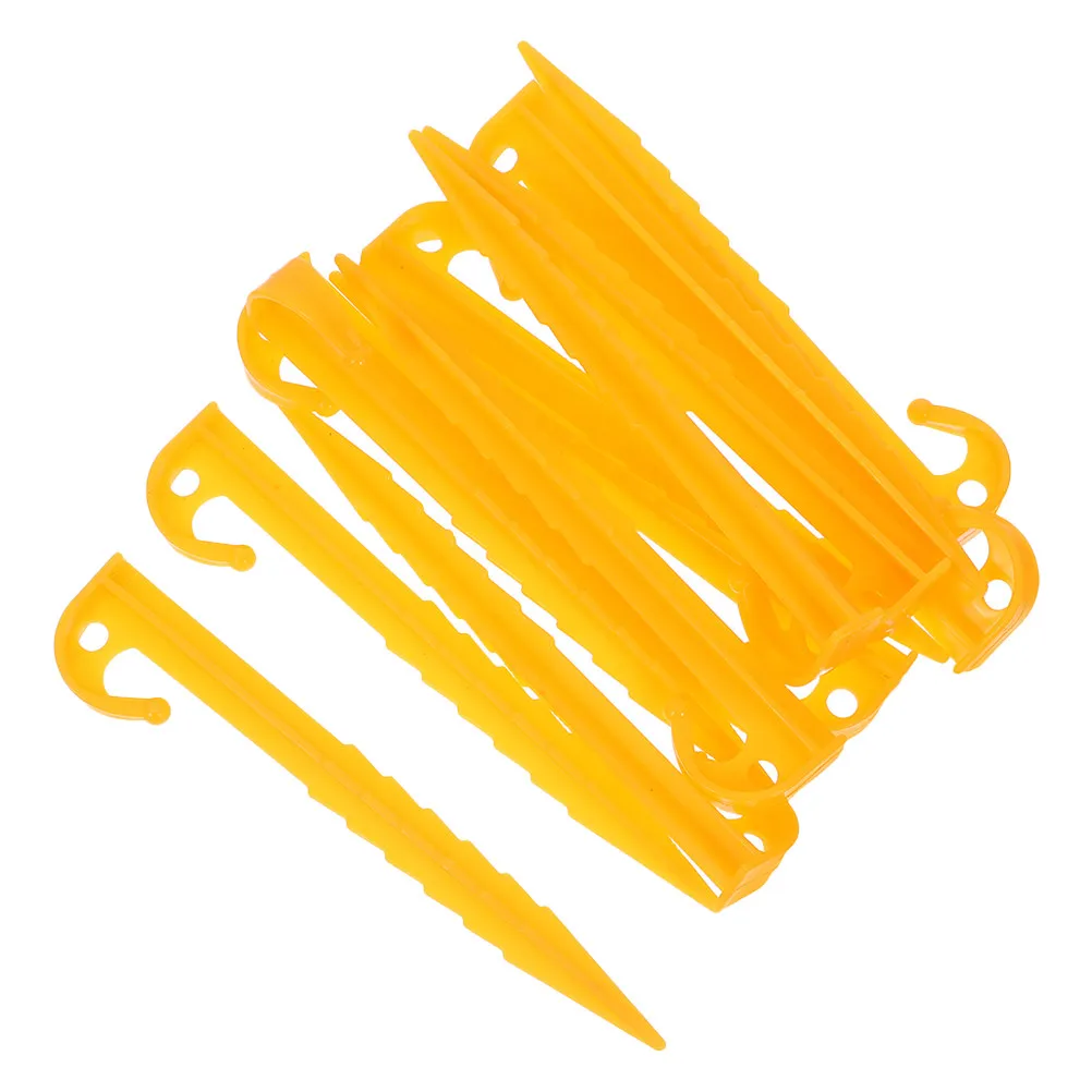 

20 шт. ярко-желтых пластиковых колышков для палаток с усиленным захватом, резьбовые, для песка, пляжа, травы, кемпинга, защиты от солнца и ветра