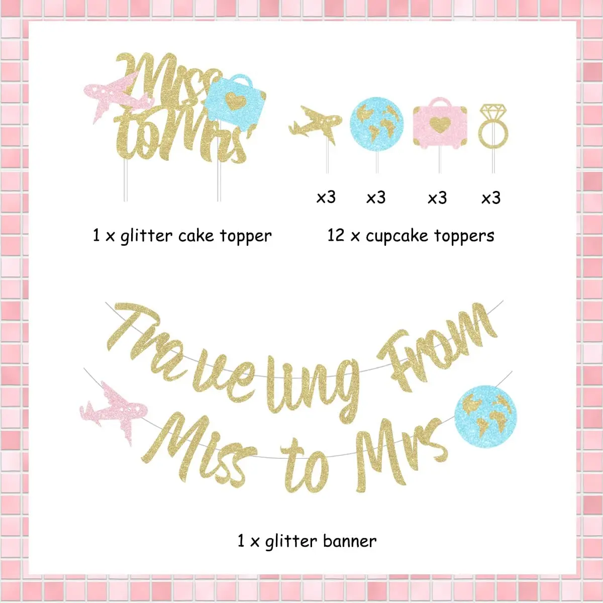 Sursurprise-Travel Bachelorette Party Decorations, Miss To Mrs Banner, Cake Topper, Adventure, Bridal Shower, Wedding Decor Supp