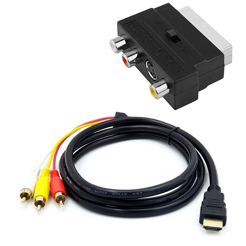 AA58 1080P HDMI-Compatible Male S-Video To 3 RCA AV Audio Cable W/SCART To 3 RCA Phono Adapter