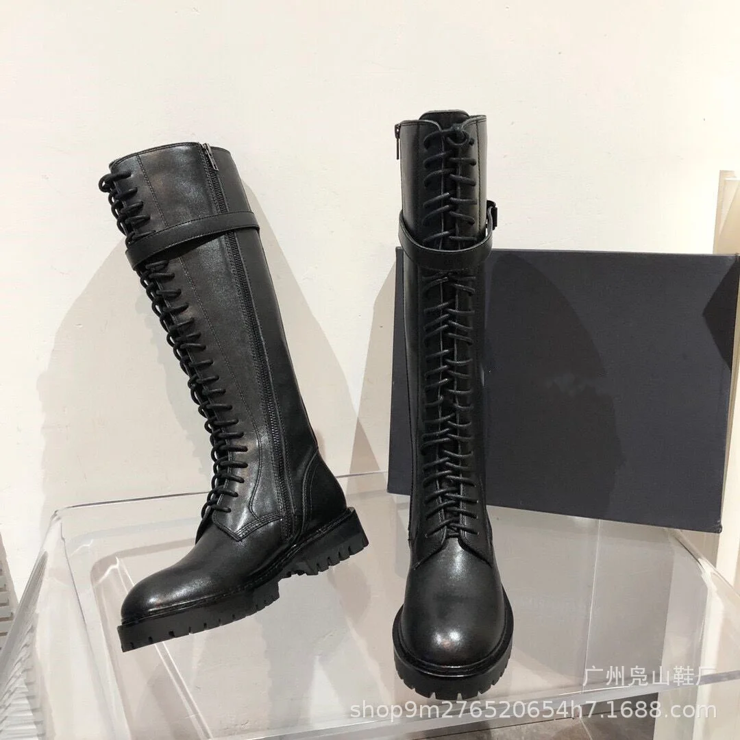 

Over The Knee Boots Women's 2025 New Autumn Winter British Style Leather Buckle Knight Boots Increased Lace Up Long Boots