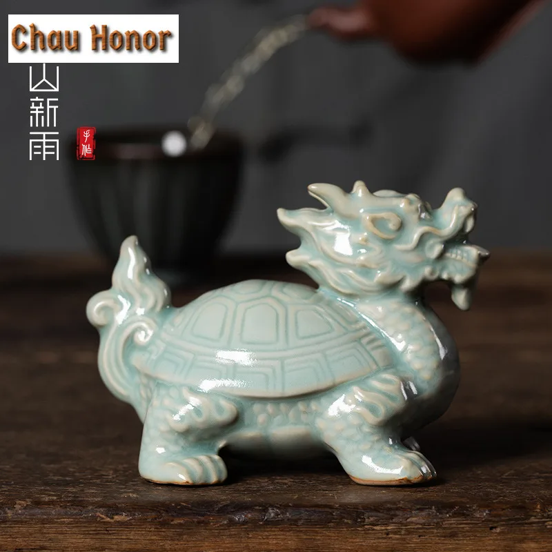Longquan Celadon Dragon Turtle Tea Pet Elegant Tea Sculpture Tea Figurine Play Toys Tea Statue Ornaments Tea Ceremony Supplies view 5
