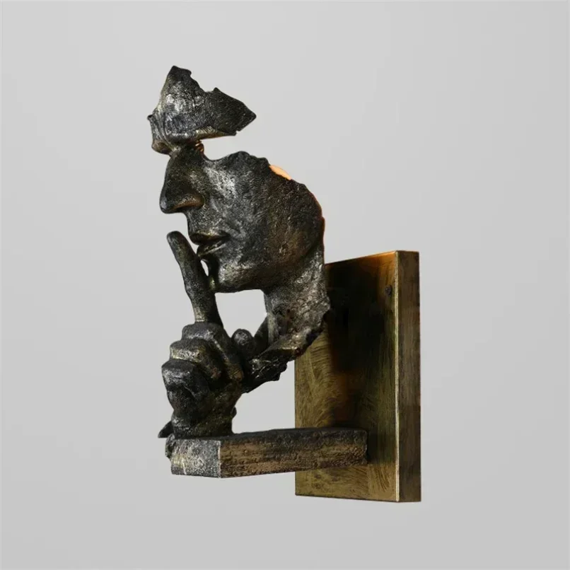 

2025 Retro Sculpture Silence Is Gold Resin Wall Lamp Ornaments Home Entrance Wine Cabinet Study Room Decorative Resin Wall Lamp