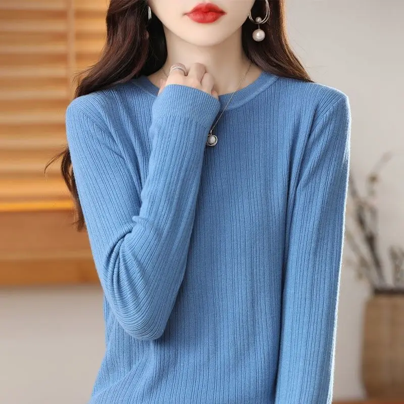 

Round Neck Long Sleeve Solid Color Pullover Sweater Knitted Women's Clothing Spring Autumn Casual Fashionable Comfortable Tops