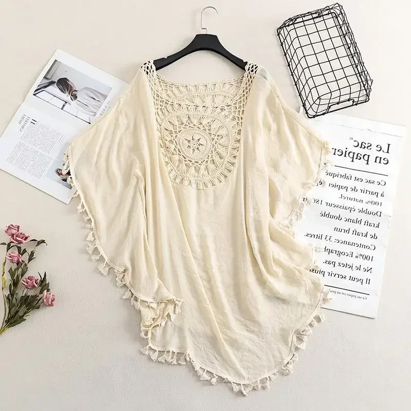 Spalle scoperte Allacciate Vestibilità ampia con frange oversize con un top copricostume da spiaggia in stile Instagram