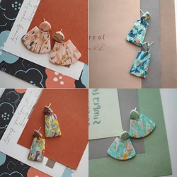 Stone Effect Marble Abstract Polymer Clay Colorful Pattern Geometric Dangle Pendant Statement Earrings Sets Jewelry For Party