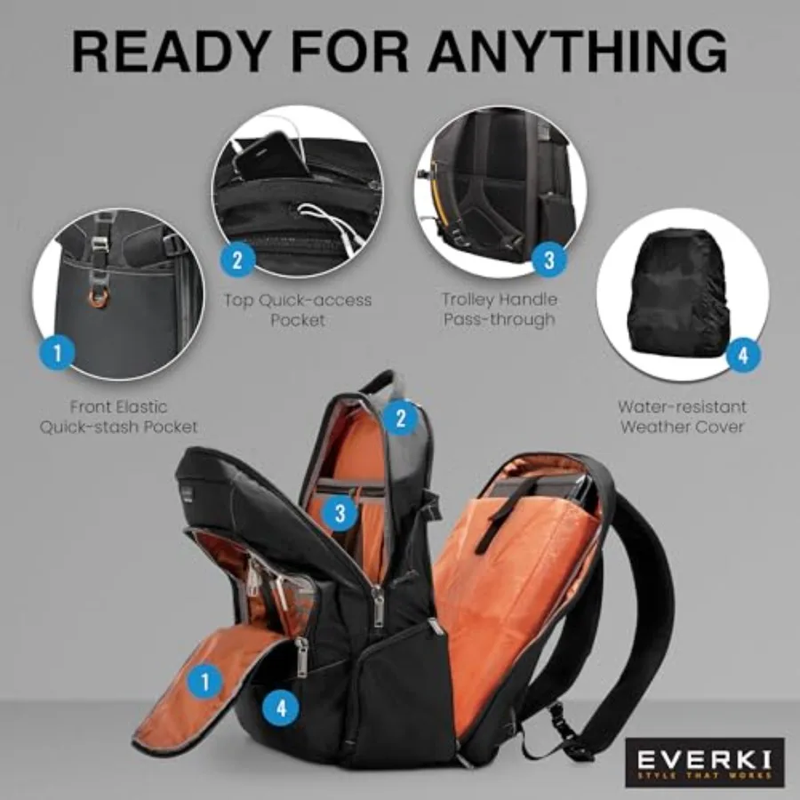 حقيبة ظهر للكمبيوتر المحمول Business 120 مع غطاء للمطر بسعة 40 لتر، حجرة كبيرة لأجهزة الكمبيوتر المحمولة حتى 18.4 بوصة 180 ° تصميم مبطن قابل للطي #4