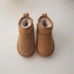 Botas de nieve de ante de vaca para niño y niña, botines de piel de calidad, cálidos, para invierno