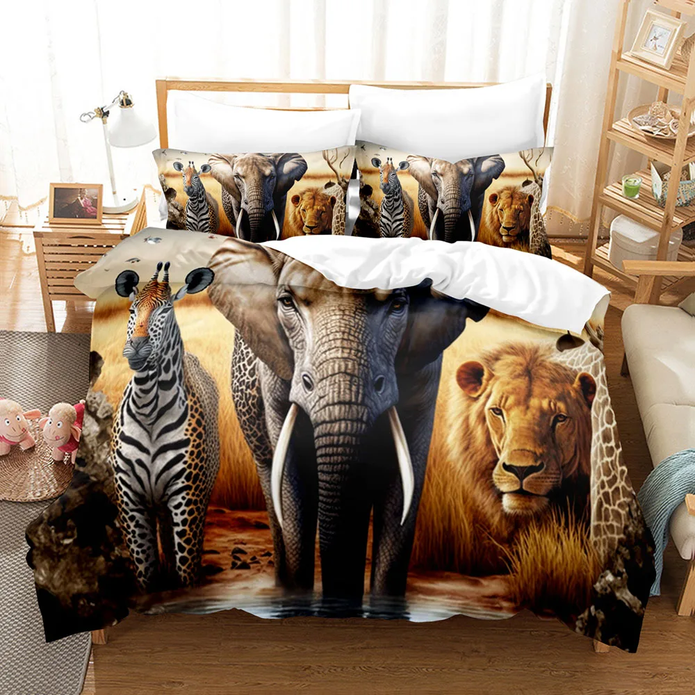 Africa Elephant Bedding Set 3D Print Wild Animals Adult Boy Girl Bedroom Decoration Duvet Cover Set Single Double Size Bed Linen