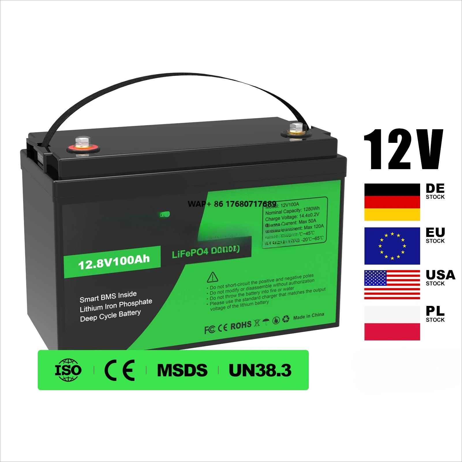 DATOUBOSS مستودع محلي أمريكي دورات عميقة 12 فولت 100 أمبير RV تخزين الطاقة بطاريات أيون الليثيوم حزمة بطارية ليثيوم الشمسية مع Bms