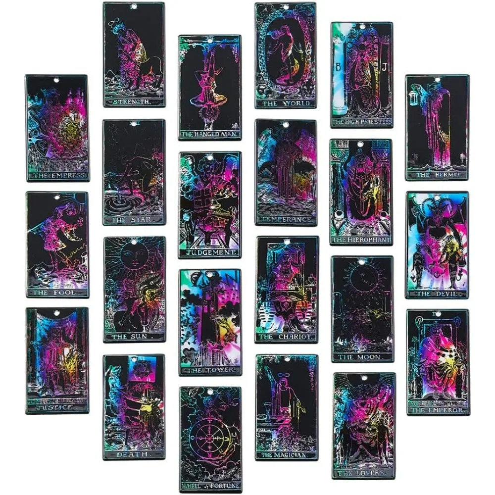 22Pcs Tarot pendants 22 Styles Good Luck Charms Black Acrylic Pendants Rider Waite Pendant Vintage Magic Charms 22 Major