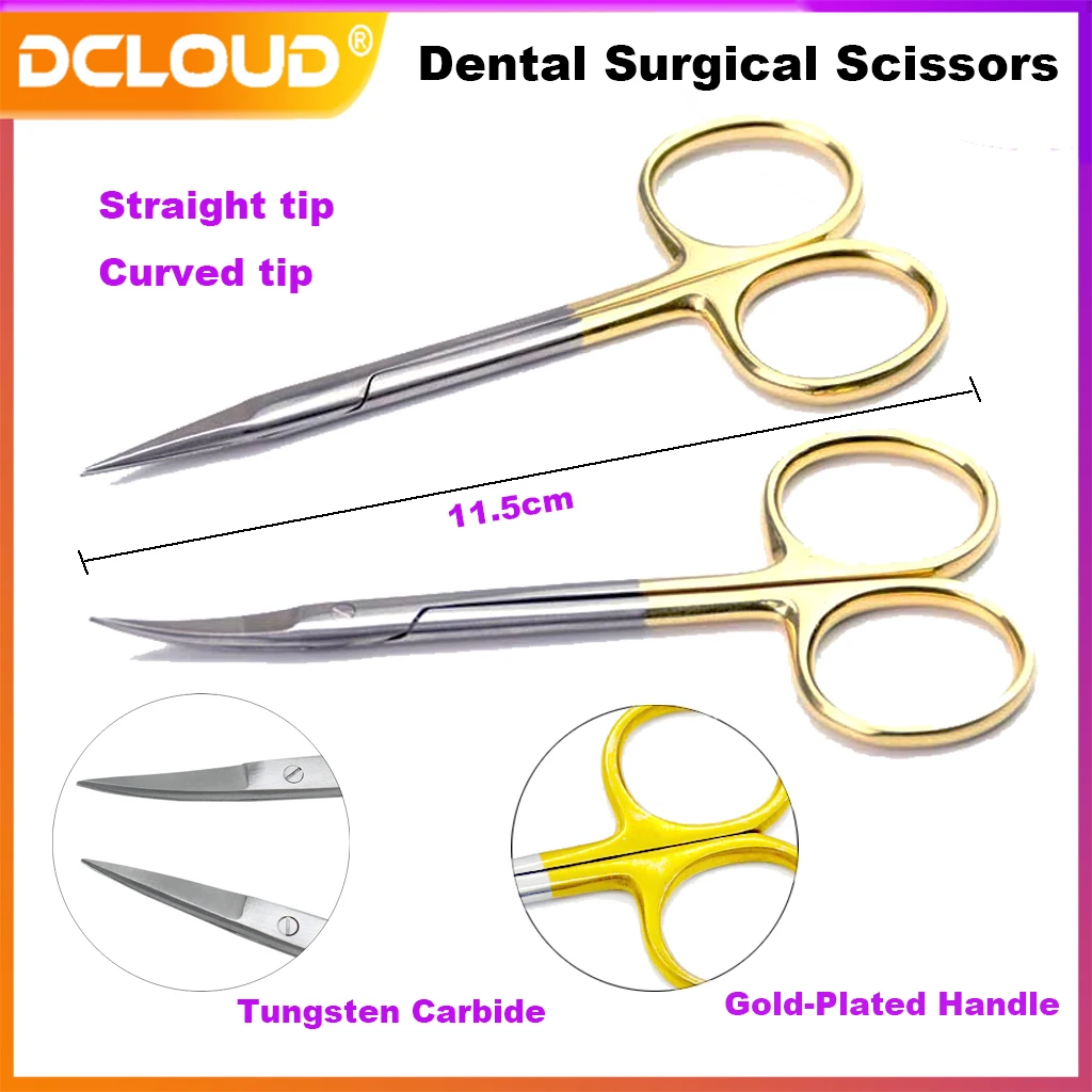 1Pc Dental Surgical Scissors Stainless Steel 11.5cm Needle Holder Plier Straight/Curved Tip Head Scissors Forceps Medical Tools