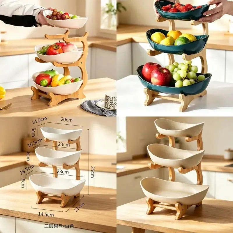 for Multi-layer bamboo fruit rack, 3-layer removable fruit tray rack, kitchen counter snack fruit storage rack