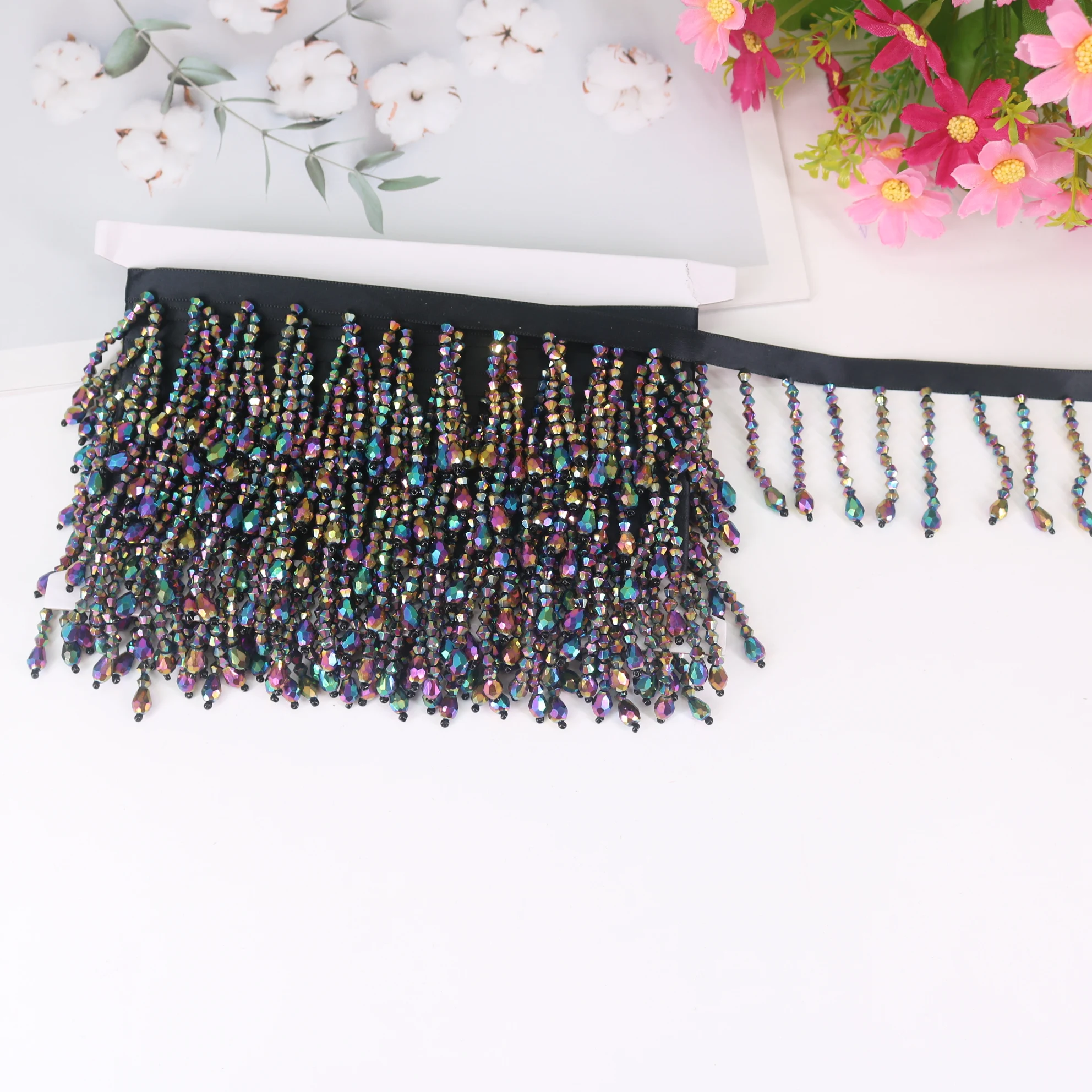 4.5Yards Crystal Pendant Beaded Fringe Lace DIY Clothes Stage Dress Home Curtain Headwear Decorative Accessories Latin Dance