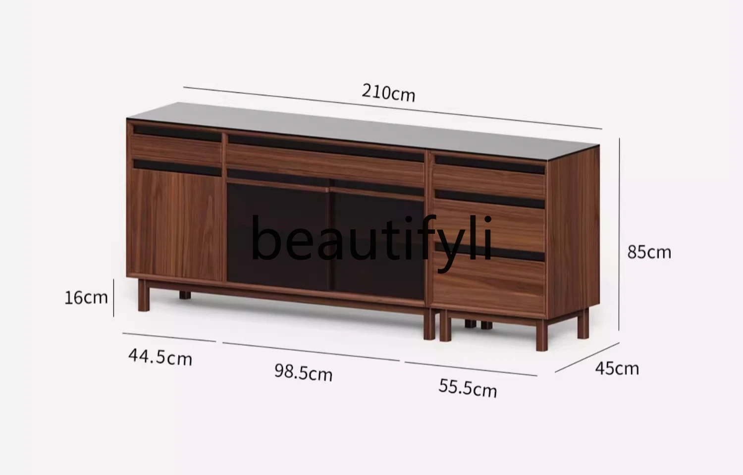 

Тумба-буфет из массива дерева, низкий шкаф, тумба для гостиной из черного ореха с каменной столешницей