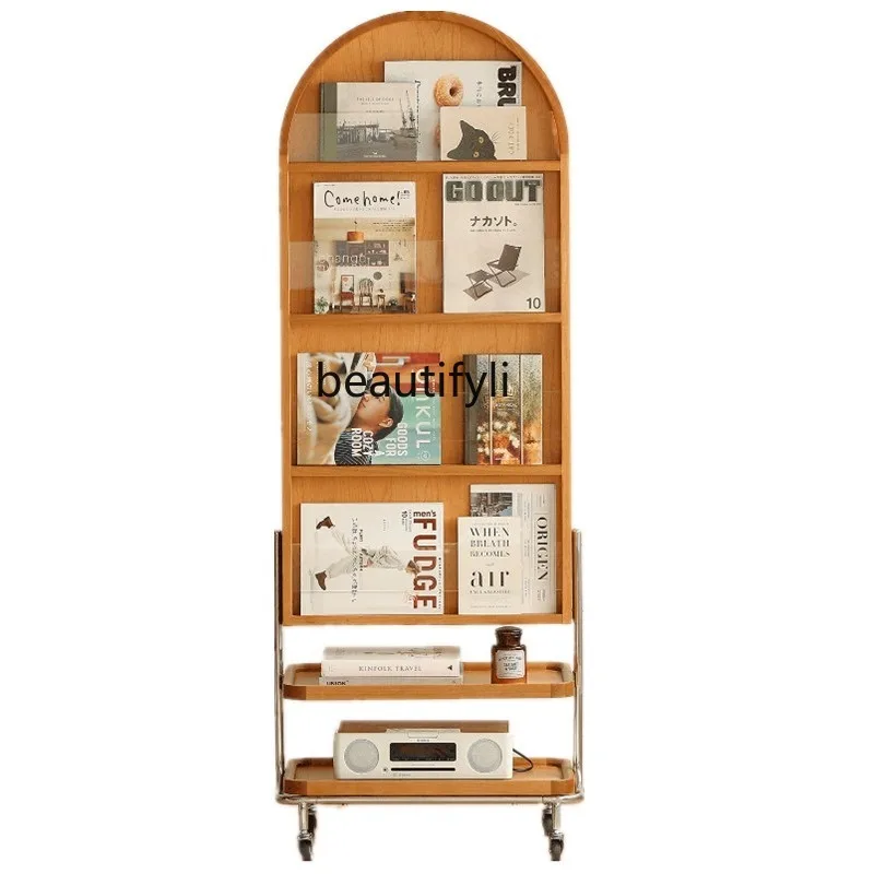 

Nordic Solid Wood Magazine Rack Newspaper Bookshelf Storage Simple Storage Full Body Mobile Dressing Floor Mirror home decor