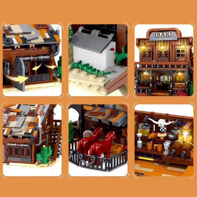 1834 قطعة كاوبوي تاون بار سلسلة الإضاءة المباني مجموعات مدينة مخزن العمارة وحدات بنة التجمع أطقم منمذجة هدية