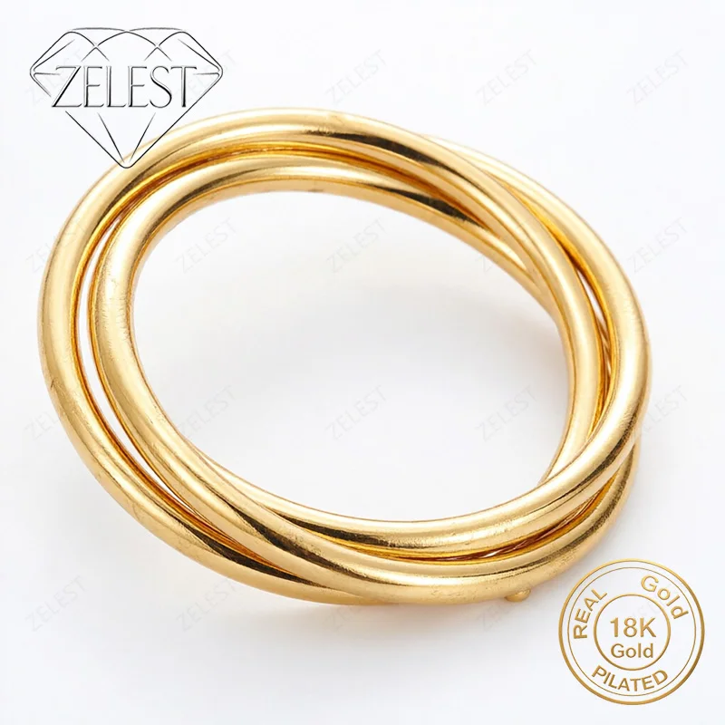 925 Sterling Silver 18K Gold Plated Exquisite Three-Strand Wrap Bangle, Stylish and Charming Party Jewelry Gift for Women