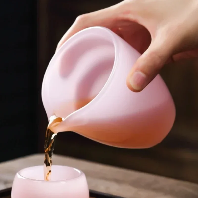 Pink Jade Glazed Porcelain Harmony Fair Cup Chahai Tea Dispenser Kung Fu Household Desktop Tea Table Teaware Accessory Gift