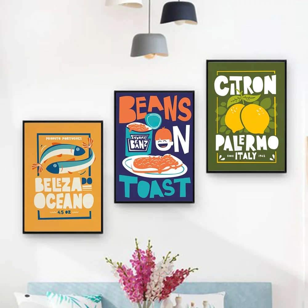 Abstract Food Lemon Scallop Toast Bright Colours Home Living Room Bedroom Kitchen Decor Art Poster Street Graffiti Canvas Prints