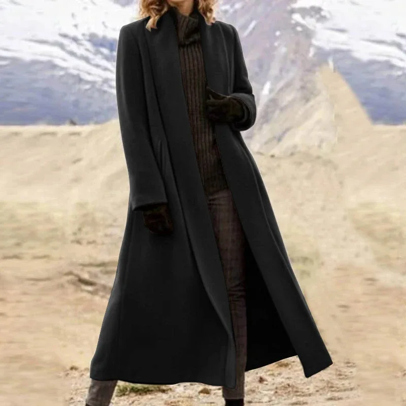Super Long Coat  Fat and Enlarged Coat Casual Woolen Trench Coat Cross-border Women's Clothing Europe and The United States