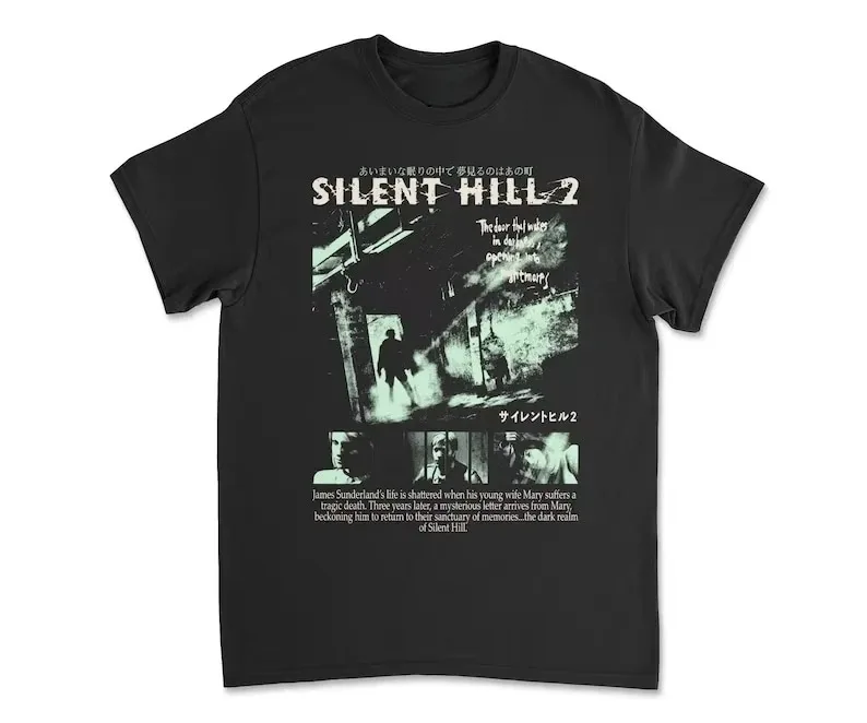 Silent hill 2 videogame preto retro gaming camiseta oversized y2k t masculino feminino férias casual manga curta camiseta topo solto