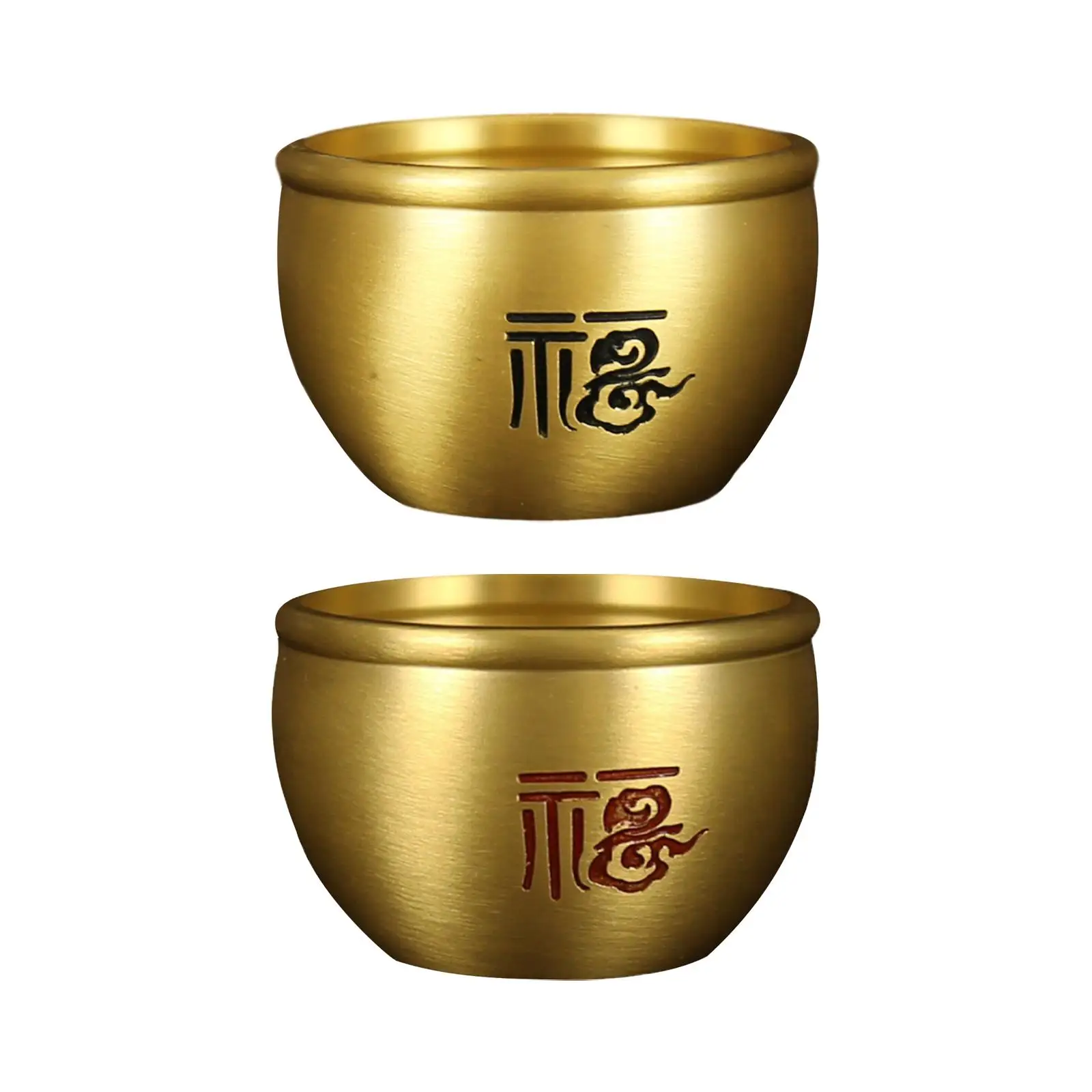 Brass Fengshui Bowl Statue Sculpture Chinese Character Handcarved Copper Ornaments for Home Office Decorations Desktop Adults