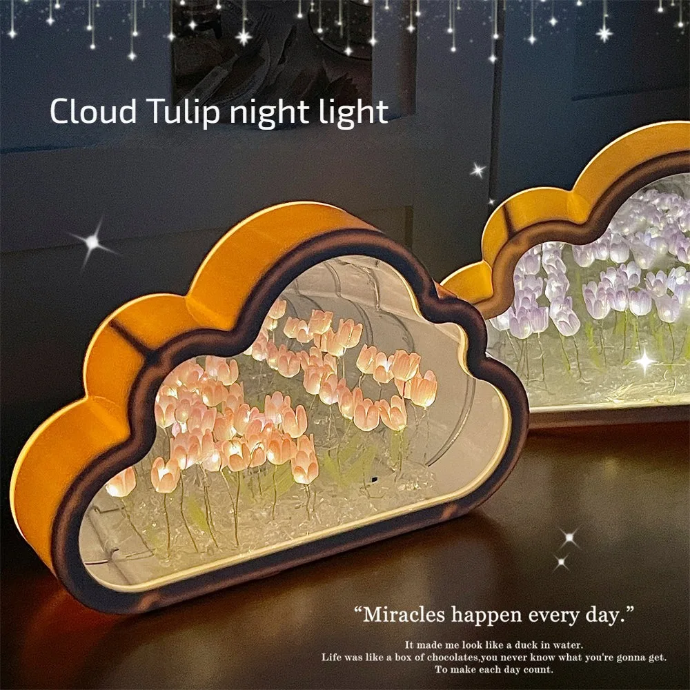 Led Flower Lights Diy Cloud Mirror Night Light Valentine's Day Birthday Gift Festive Atmosphere Lights Bedroom Decor Lights