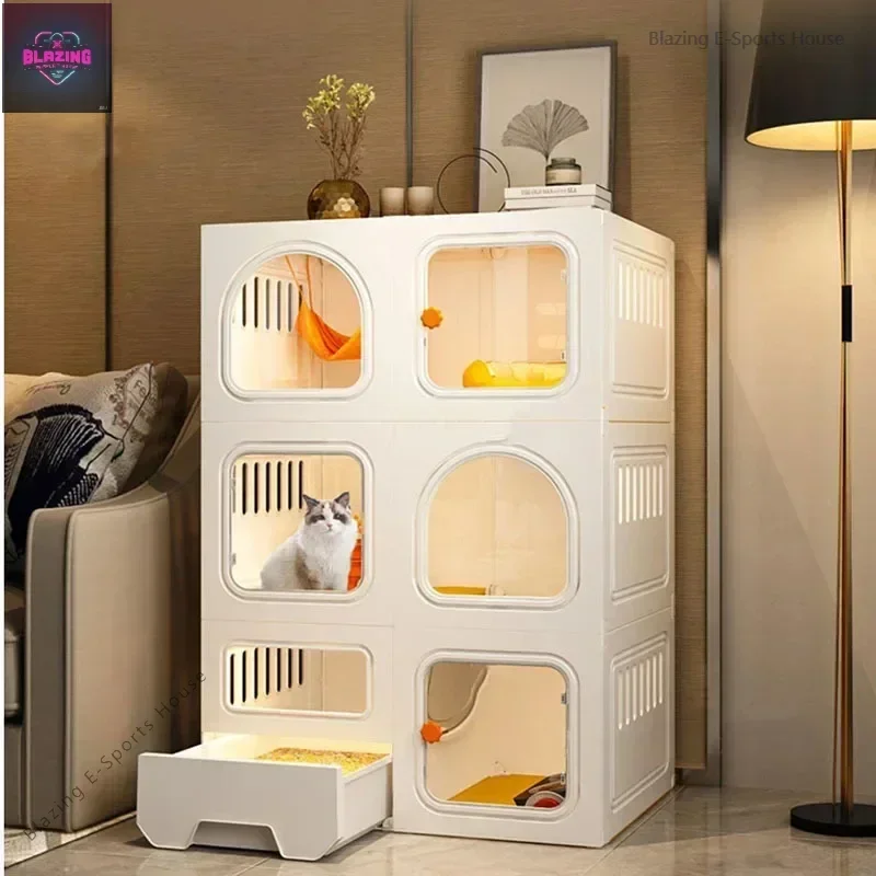 Home Cages Litter Box Integrated Transparent Cat Villa Indoor Fence Cabinet With Closed Toilet Pet House Ek