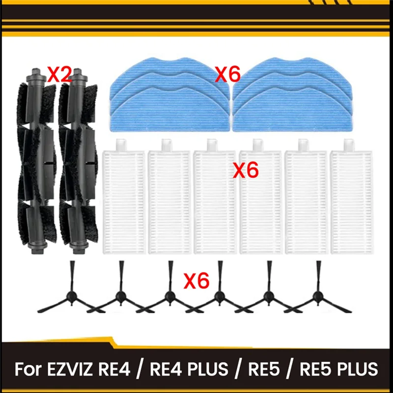Kit de acessórios para EZVIZ RE4 / RE4 PLUS /RE5 /RE5 PLUS Peças para aspirador de pó Rolo Escova lateral Filtro Panos de esfregão