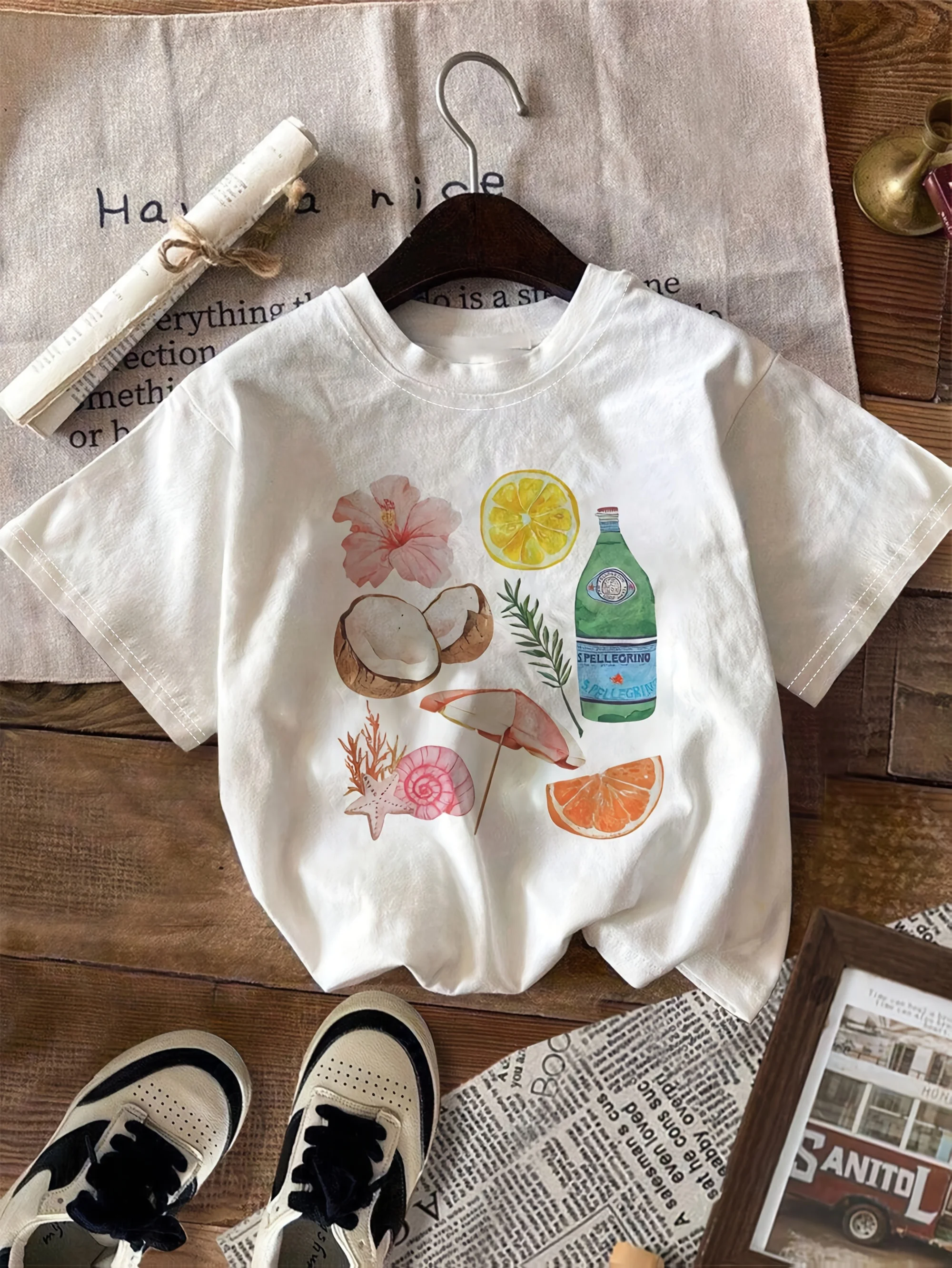 

Women'S Elegant Fruit Platter Print T-Shirt Women's Crewneck Casual Short Sleeve T-Shirt Summer Streetwear Tops Fashion Tees