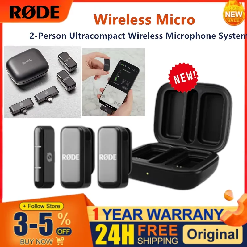 

NEW RODE Wireless Micro Person Ultracompact RØDE Wireless Microphone System with USB-C Connector 2.4 GHz Wireless Lavalier Mic