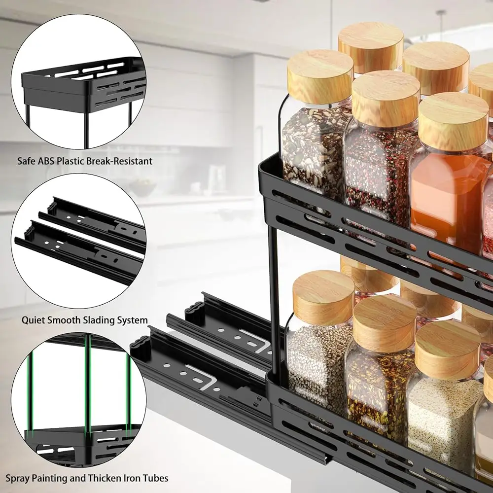 2 Packs Pull Out Spice Ra Organizer For Cabinet, Slide Out Spice Racks Organizer, Easy To Install Spice Cabinet Organizers,