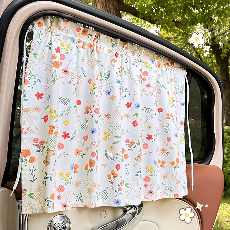 Cartoon Pattern Car Window Curtain Sun Shade, Universal Reversible UV & Heat Blocker, Must-Have Car Interior Accessory view 3