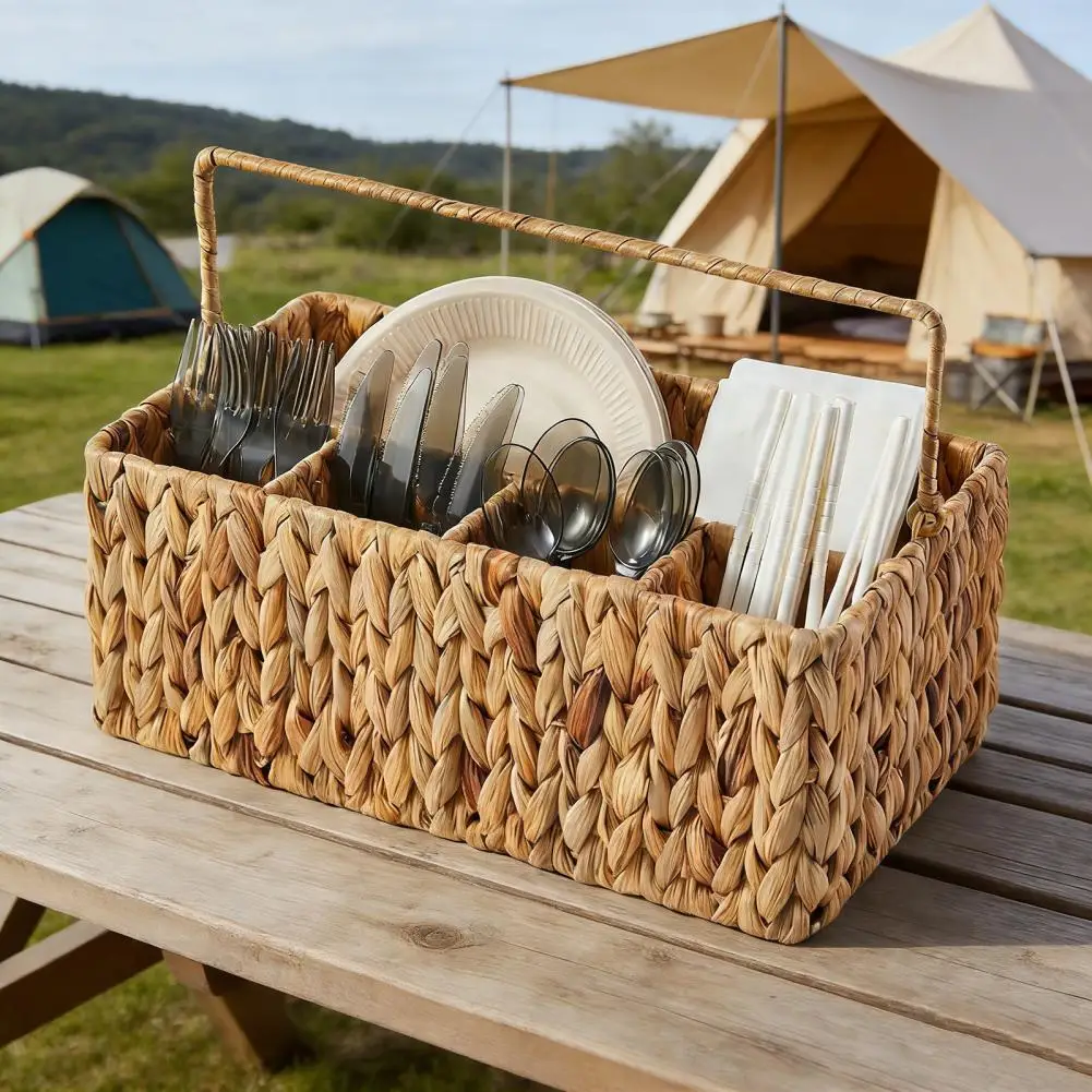 

Handmade Storage Basket with 5 Compartments Storage Bins Woven Organizer Baskets for Picnic BBQ Kitchen Countertop Storage