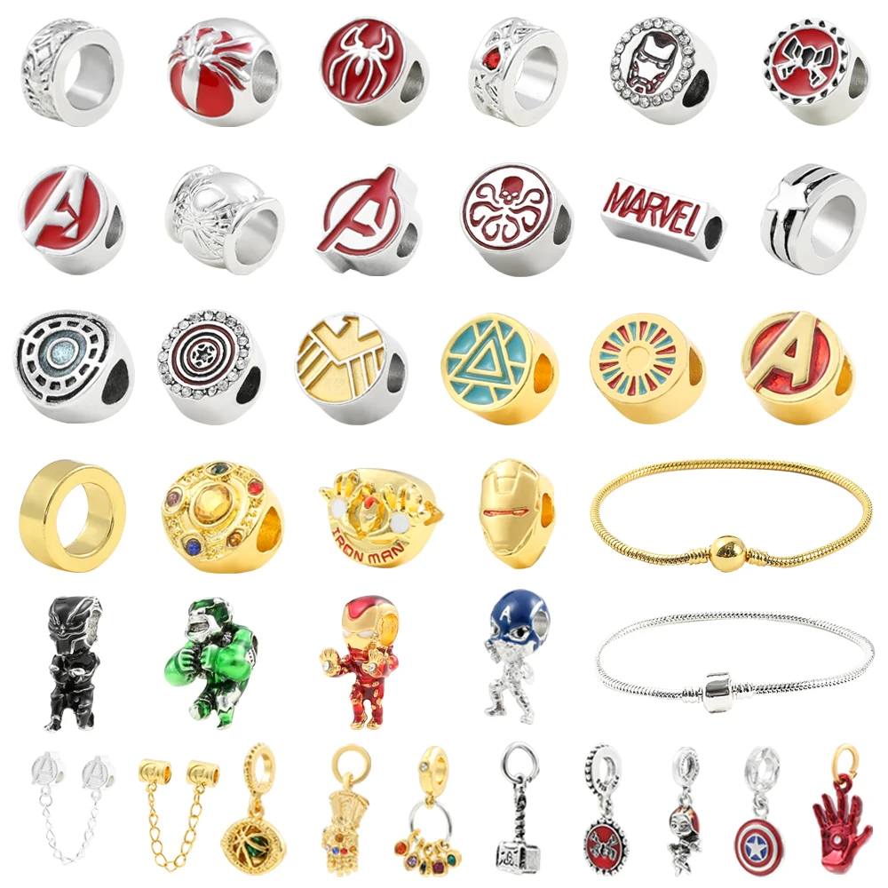 Marvel Charms for Jewelry Making Iron Man Hulk Thor the Avengers Silver Plated Jewelry Beads Fit Original Disney Diy Bracelet