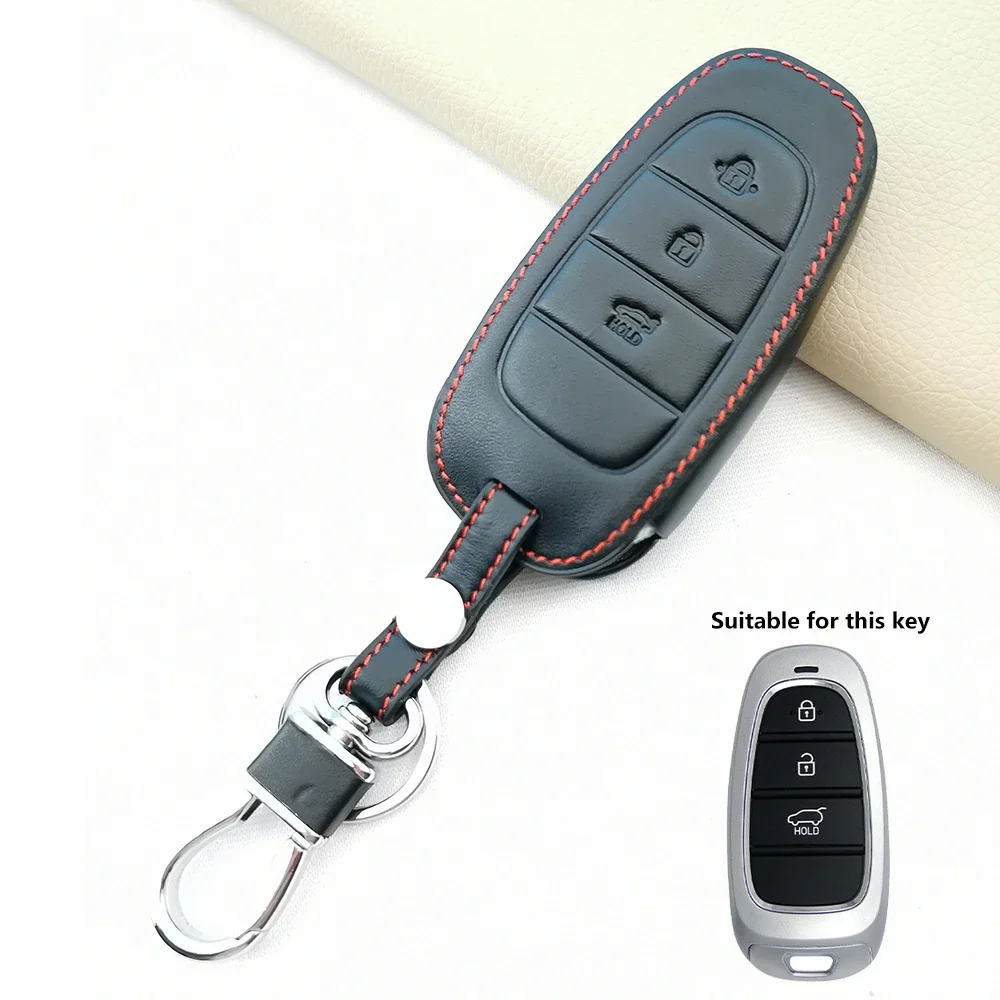 For Hyundai Sonata Nexo DN8 Santa Fe TM Tucson NX4 Staria Loniq 2020-2021 3 4 5 6 7 8 Buttons 100% Leather Key Fob Case Cover