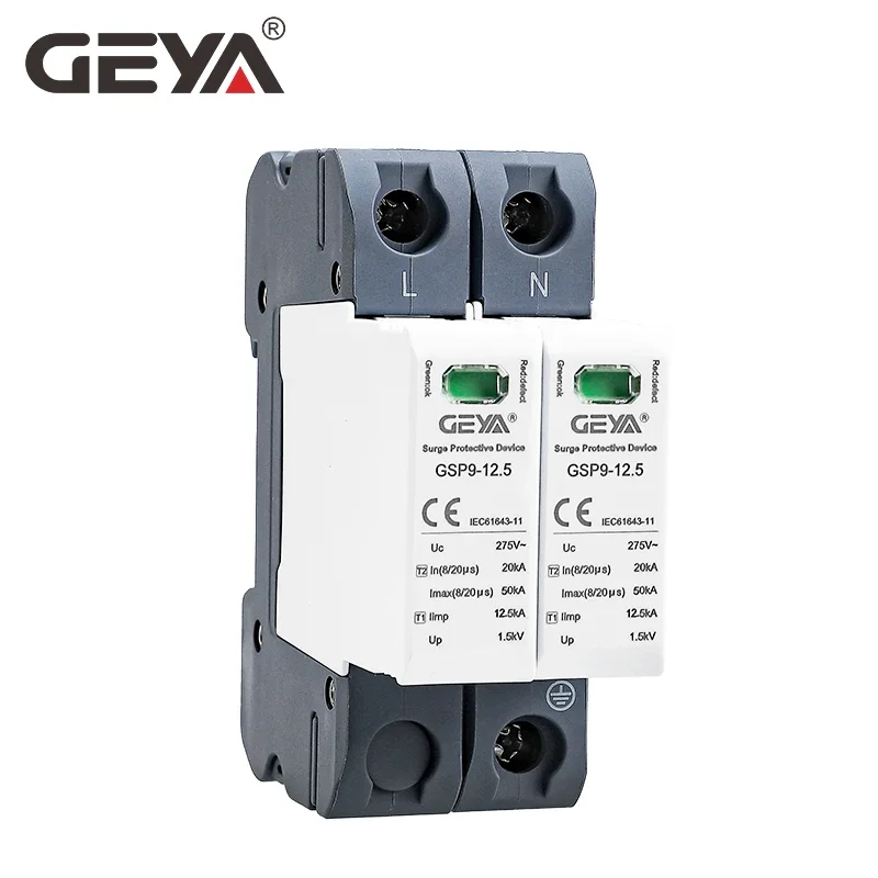 GEYA GSP9 12.5KA T1+T2 Class 50KA SPD 2P 1P+NPE 4P 3P+NPE Surge Protector 275VAC Din Rail  House Surge Protector