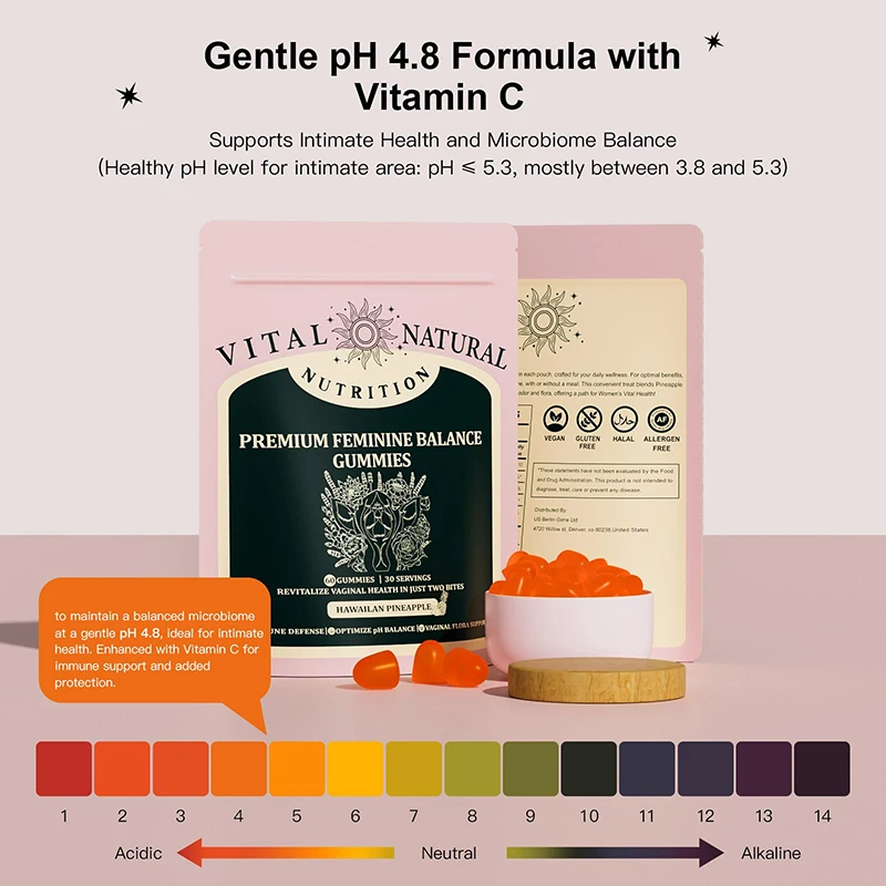 

Feminine Balance Gummies for Women PH Health, Immune Support and Vaginal Flora 60 Pineapple Gummies