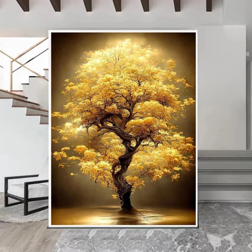 Abstract Luxury Lucky Gold Tree Diamond Painting Cross stitch Full Mosaic Modern Money Tree Embroidery Living Room Home Decor