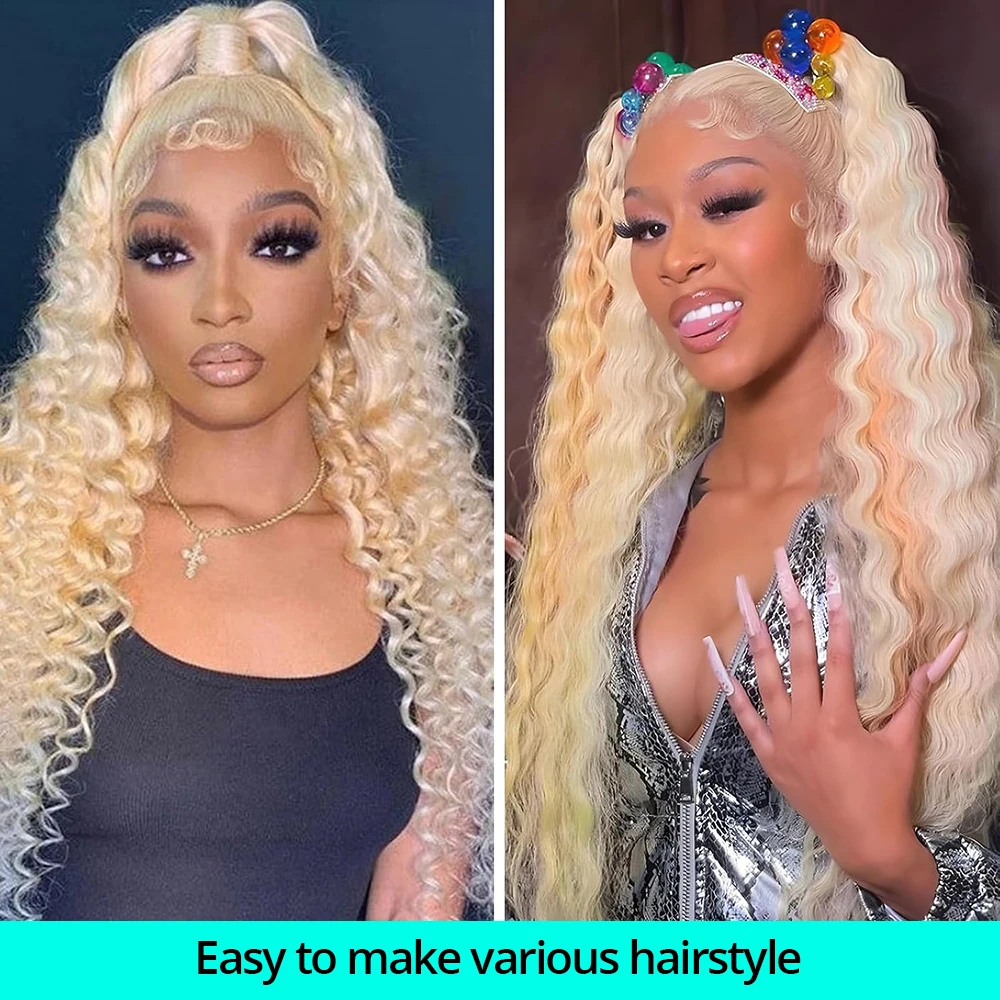 38 Inch Deep Wave 613 HD Lace Frontal Wig 13X6 Curly Wigs 613 Human Hair Wigs Blonde 13x4 Lace Front Wigs Human Hair Cosplay image 4